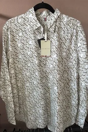 Camisa Blanco con Beige Tommy Hilfiger